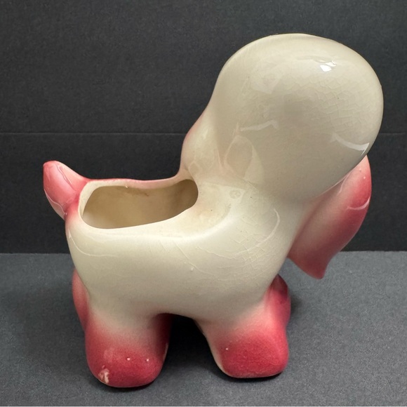 Vintage Cocker Puppy Big & Sad Eye Dog Ceramic Planter, Ivory And Pink, 5” Tall - Picture 3 of 8